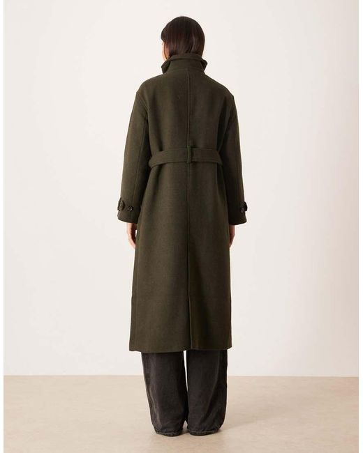 Gina Tricot Black Wool Belted Midaxi Coat With Funnel Neck Detail