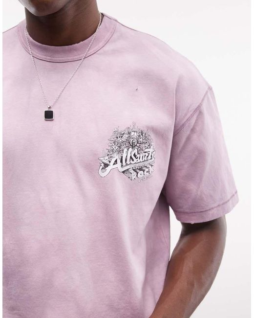 AllSaints Pink Avalon Short Sleeve Graphic Logo T-shirt With Back Print for men