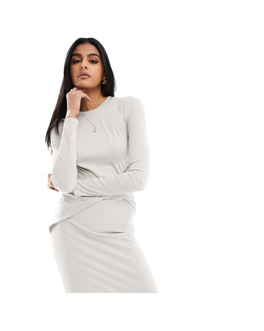 Vero Moda White Long Sleeved Ribbed Jersey Maxi Dress