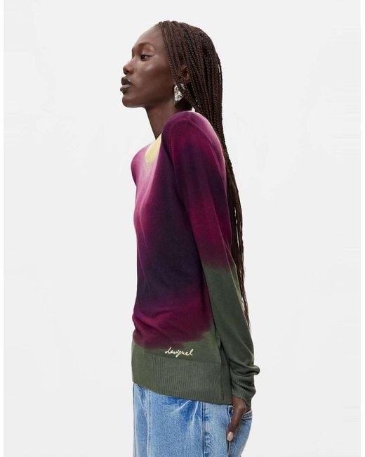 Desigual Blue Fine Knit Sweater Gradient Effect