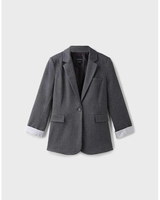 Stradivarius Gray Regular Fit Houndstooth Blazer