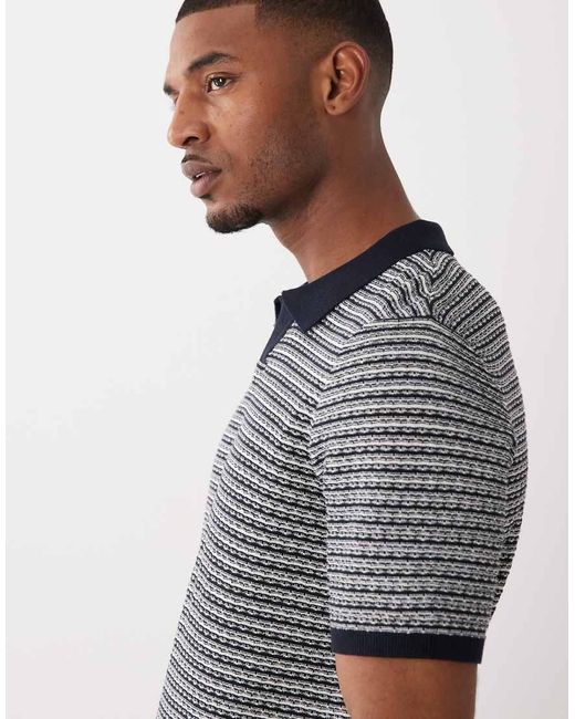 Threadbare Gray Cotton Rich Textured Knit Polo Top for men