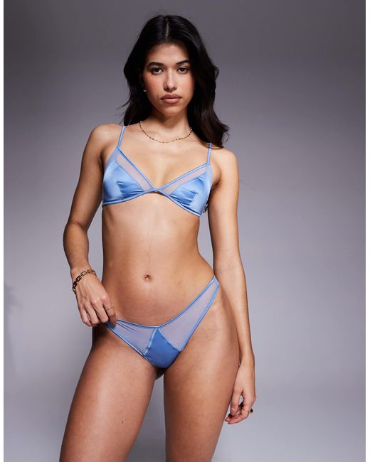 ASOS Blue Belle Satin & Mesh Thong