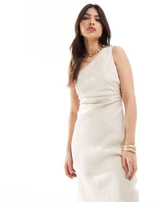 Forever New White Linen Asymmetrical Midi Dress