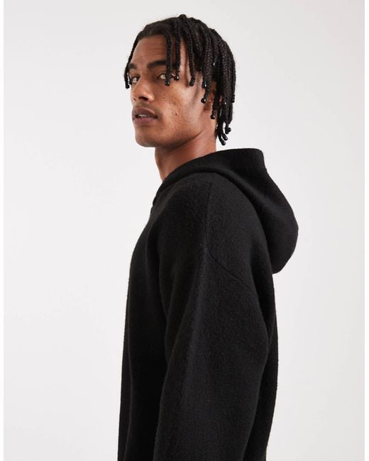Jack & Jones Black Fluffy Knitted Hoodie for men