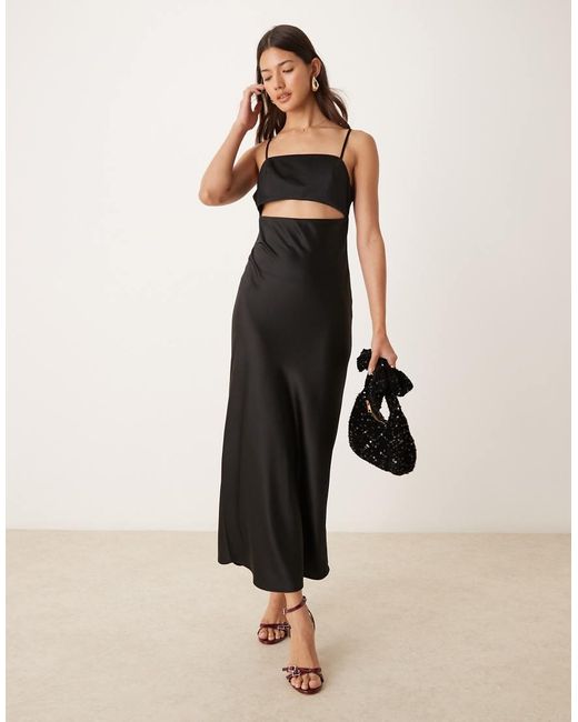 ASOS Natural Satin Cut Out Midi Dress