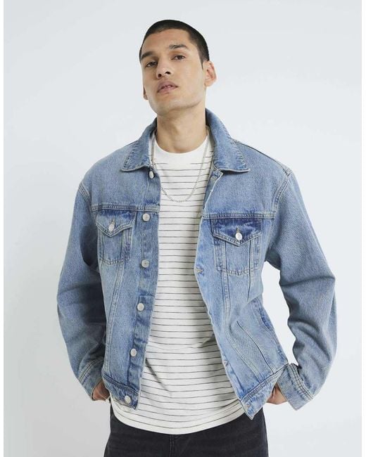 River Island Blue Regular Fit Denim Jacket for men