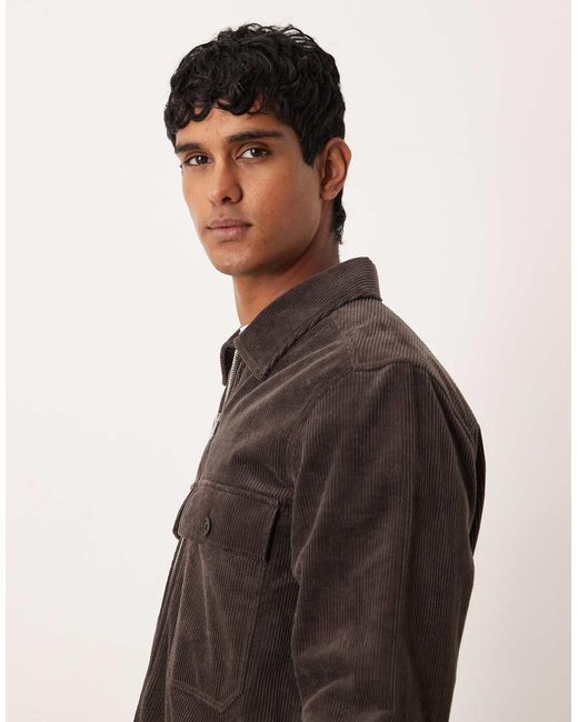 ARKET Brown Cord Oversized Zip Up Overshirt for men