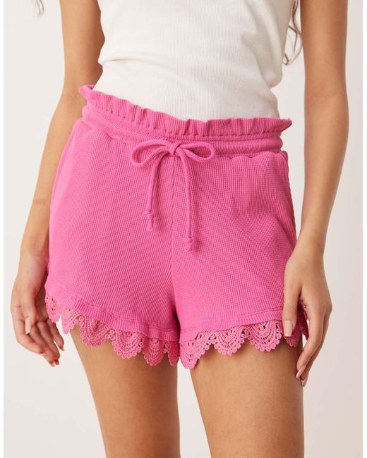 ASOS Shorts Van Wafelstof Met Kanten Zoom in het Pink