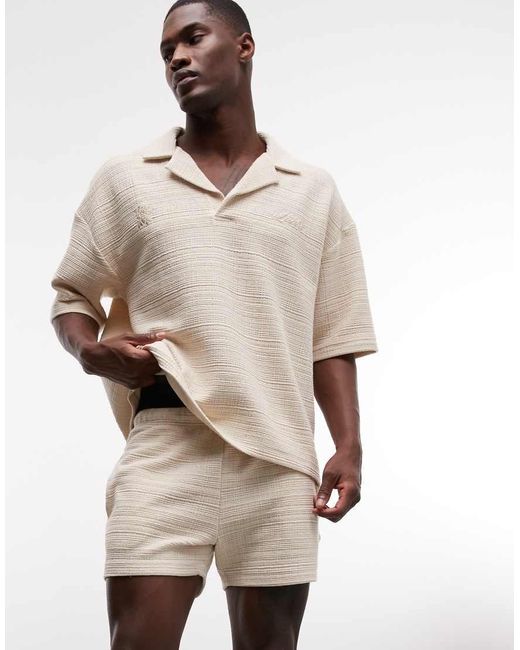 ASOS Natural Slim Crosshatch Textured Jersey Short for men