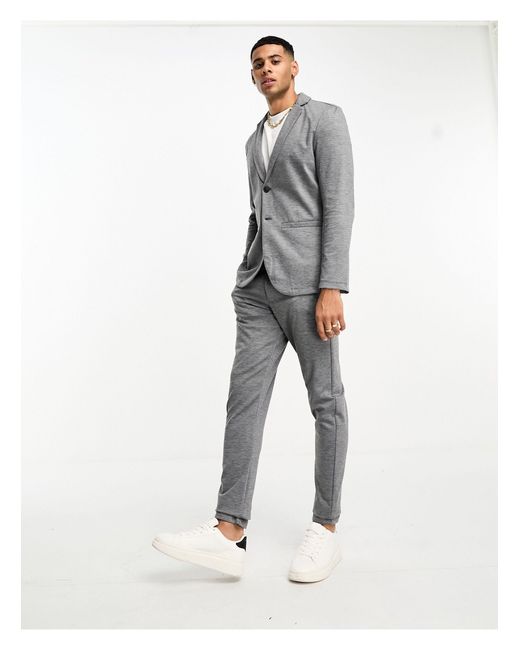 Jack & Jones White Premium Slim Fit Jersey Suit Jacket With Slim Trouser for men