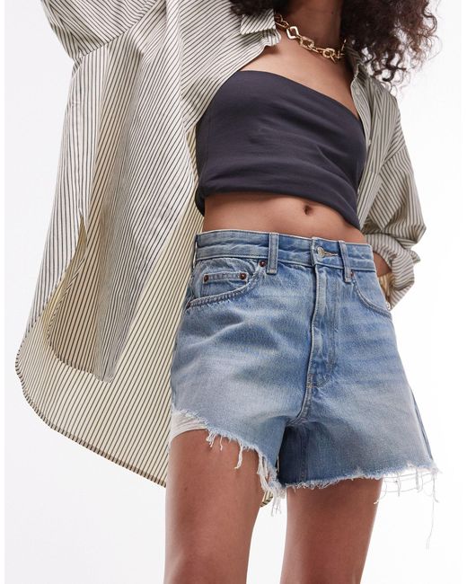 TOPSHOP Blue Denim A Line Rip Mom Shorts