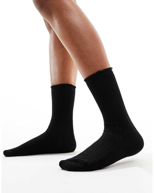 Vero Moda Black Ribbed Frill Socks