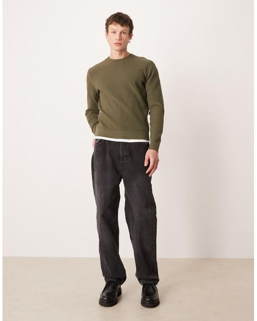 Mango Green Cotton Mix Crew Neck Jumper for men