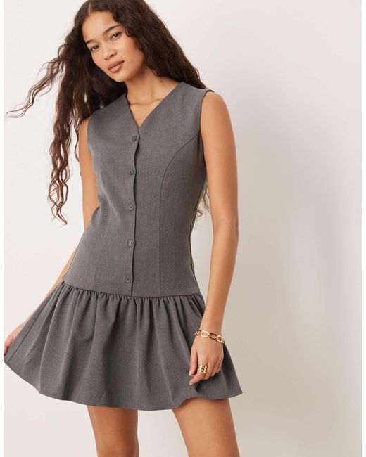ASOS Gray Tailored Drop Waist Mini Dress