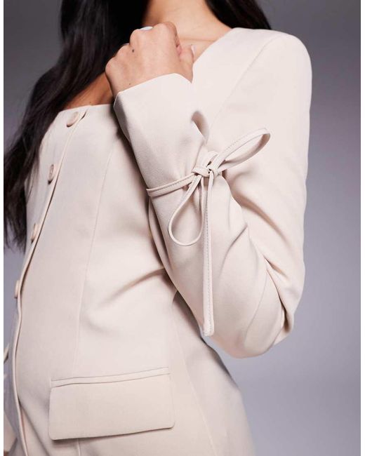 Kaiia Natural Exclusive Square Neck Bow Cuff Detail Tailored Blazer Mini Dress