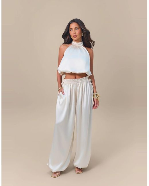 Wanderdoll Green Wander Doll X Emma Milton Summa Satin High-neck Halterneck Bubble-hem Top