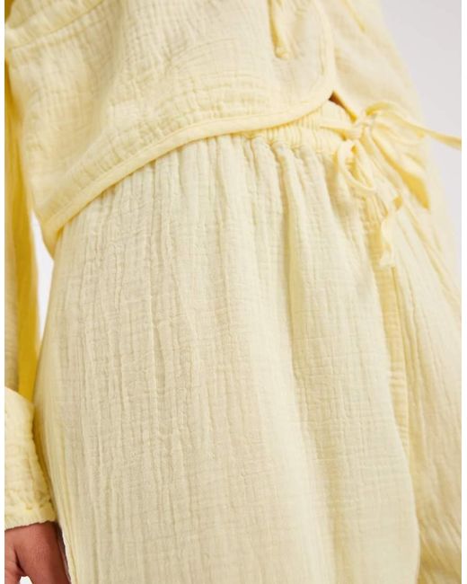 Pieces White Crinkle Cotton Wide Leg Trousers Co-ord