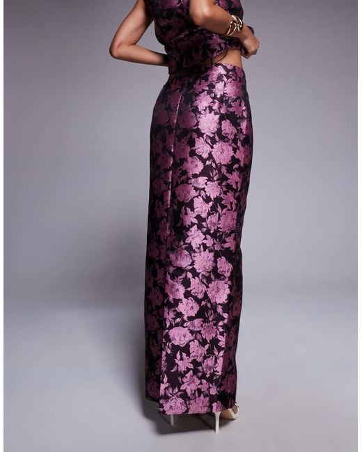 ASOS Purple Jacquard Tailored Skirt With Split Back
