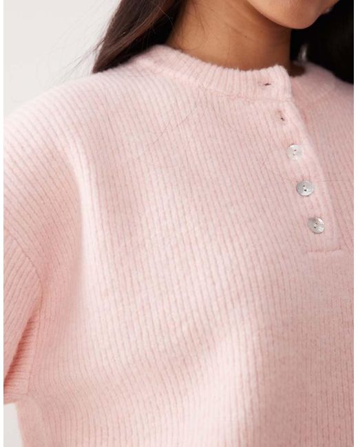 Pretty Lavish Pink Fluffy Knit Button Detail Top