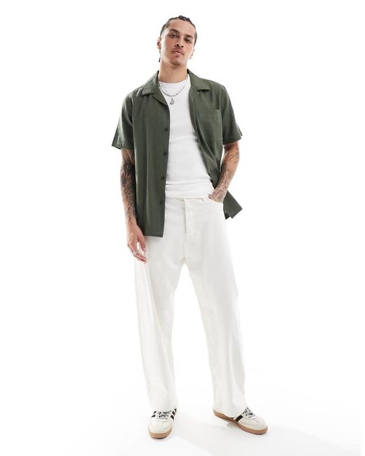 New Look Green New Look Revere Linen-Blend Shirt for men