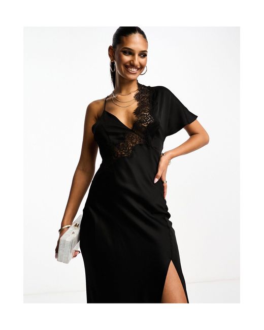 Mango Black Cami Lace Detail Midi Dress