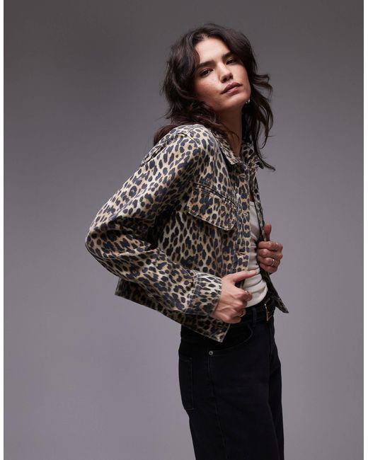 Mango Gray Leopard Print Denim Jacket