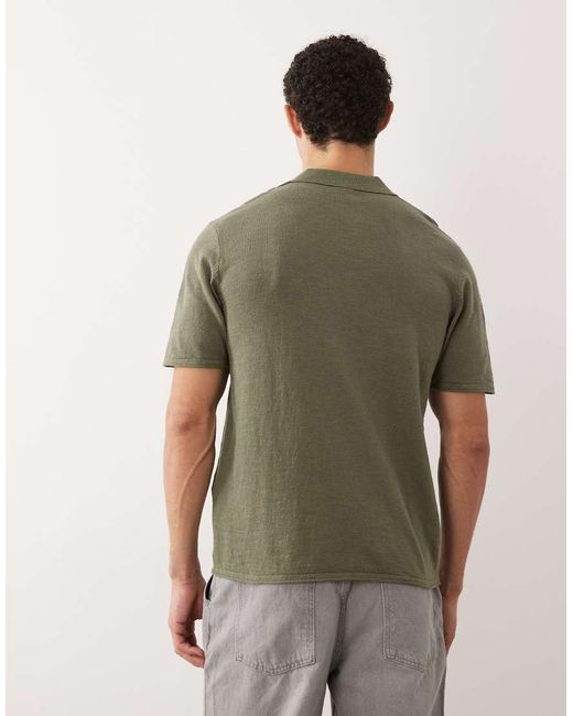 Jack & Jones Green Open Colar Knitted Polo for men