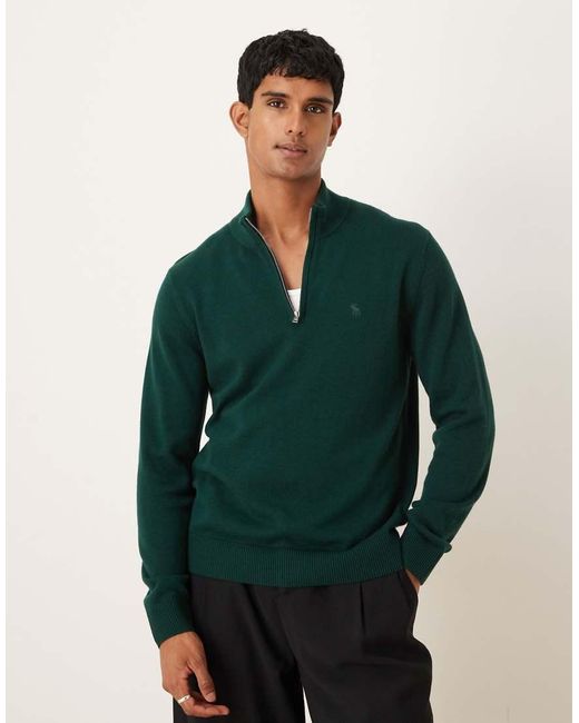 Abercrombie & Fitch Green Long Sleeve Chest Logo Quarter Zip Jumper for men