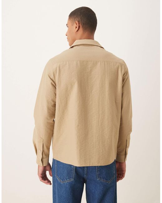 ASOS Blue Relaxed Revere Textured Shirt With Double Pockets for men