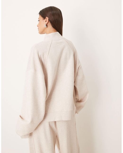 ASOS Natural Half Zip Sweatshirt With Waffle Panel Detail
