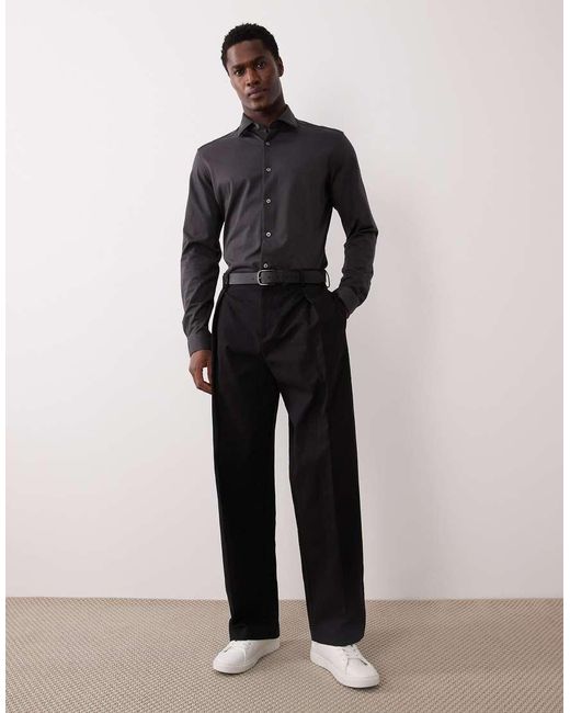 Mango Black Slim Fit Crease Resistant Cotton Mix Shirt for men