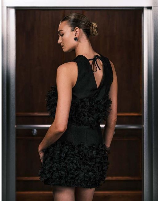Sister Jane Black Plume Organza 3D Floral Mini Skirt Co-Ord