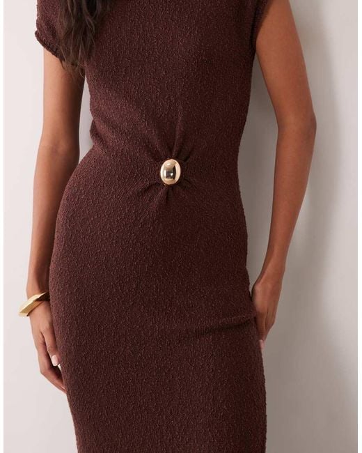 4th & Reckless Brown Knit Metal Hardware Ruched Waist Detail Maxi Dress
