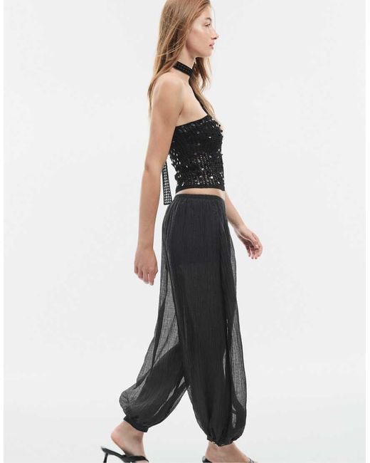 Stradivarius Black Textured Sarouel Trousers