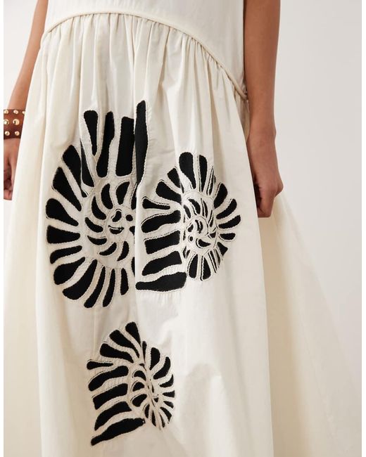 ASOS Dropped Waist Maxi Dress With Natural Shell Embroidery
