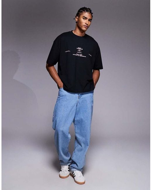 T-Shirt Squadrata Oversize Nera Con Stampa Di Scritta di ASOS in Black da Uomo