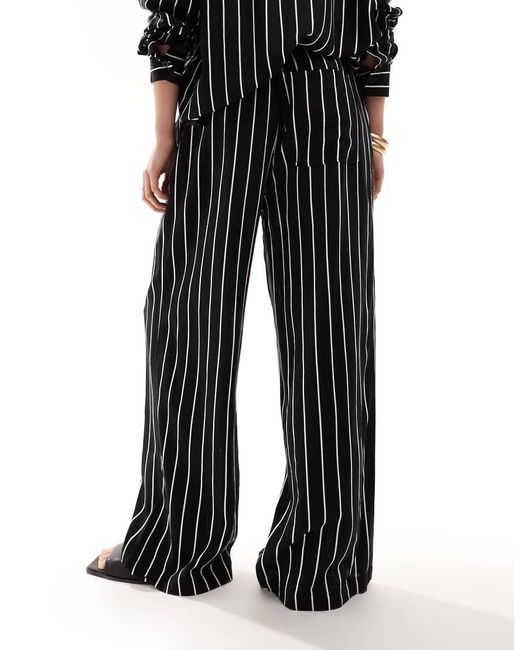 ASOS Black Wide Leg Pull On Trouser With Linen