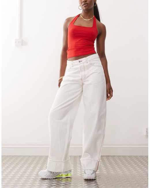X002 - jean baggy à revers - écru Collusion en coloris White