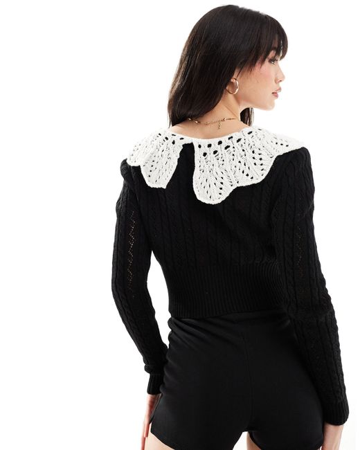 Miss Selfridge Black Big Collar Detail Knitted Cardigan