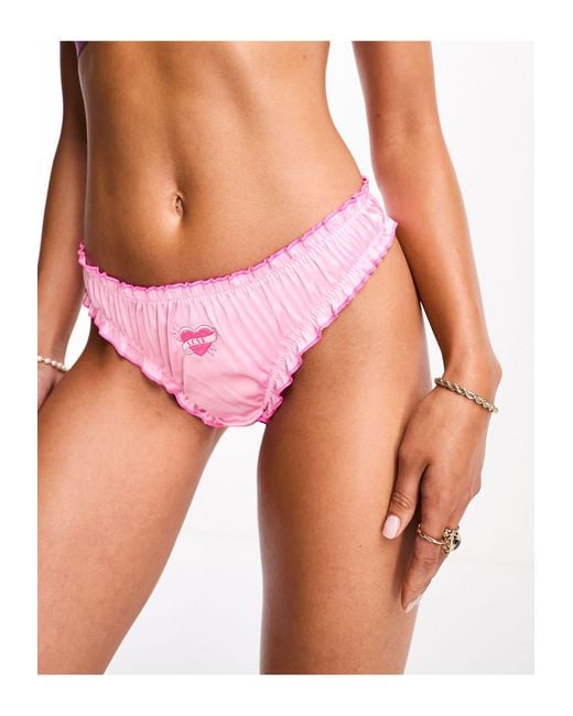 ASOS Pink 2 Pack Too Cute Embroidered Satin Scrunch Thong