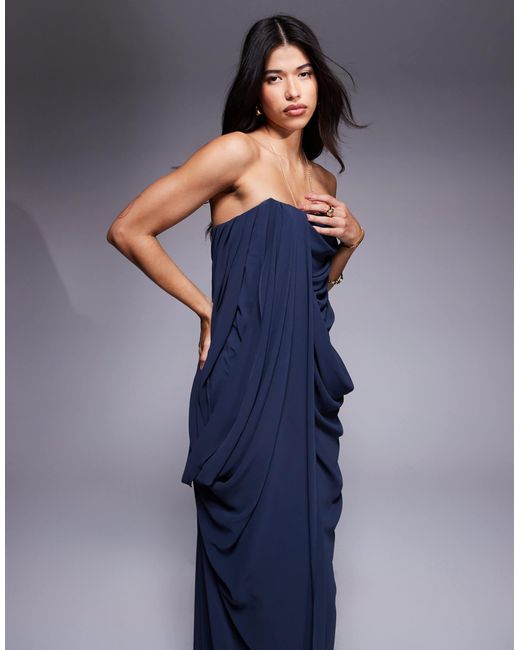 ASOS Blue Bandeau Draped Midaxi Dress