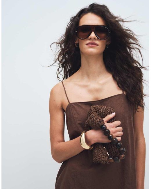 Monki Brown Linen Blend Cami Mini Dress With Pockets