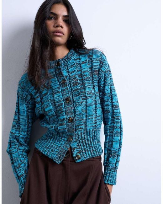 TOPSHOP Blue Knitted Chunky Cinch Waist Twist Cardigan