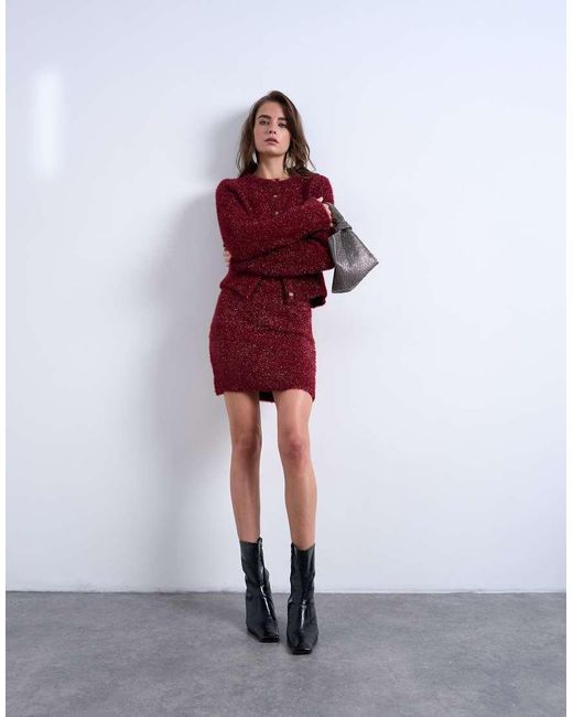 Falda De Punto Efecto Espumillón De (Parte De Un Conjunto)-Rojo TOPSHOP de color Red