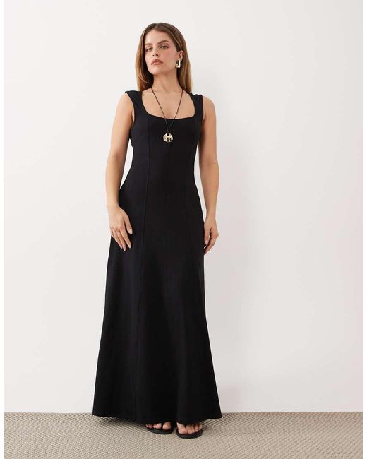 ASOS Black Asos Design Petite Square Neck Seam Detail Midi Dress