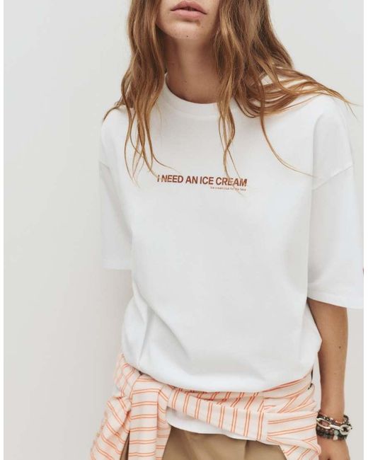 T-Shirt Sporco Con Stampa Di Gelato di Pull&Bear in White