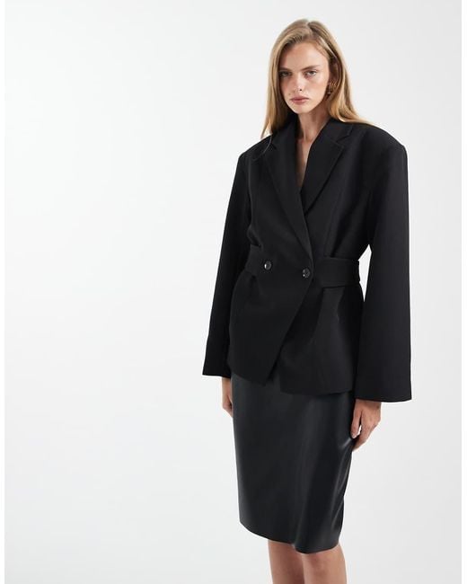 ASOS Black Tailored Cinched Waist Blazer With Hardware Detail