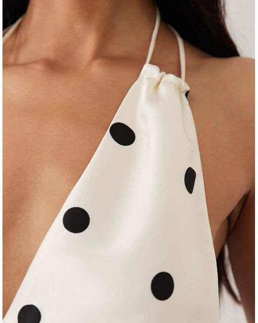 Bardot Natural Pheobe Satin Plunge Halter Neck Top