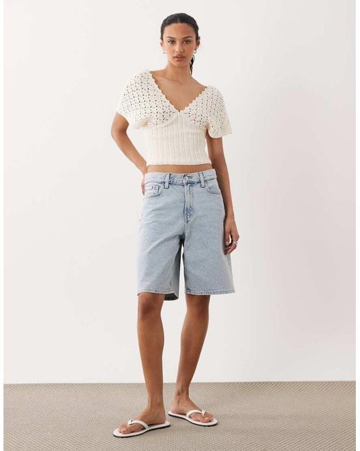 ASOS White Knit Plunge Cinch Top